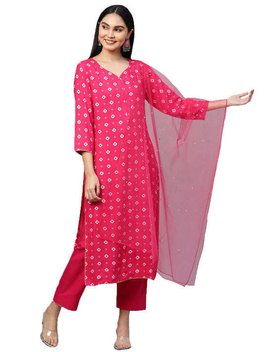 ANNI DESIGNER Women's Cotton Straight Kurta with Pant & Dupatta (SASI PINK)