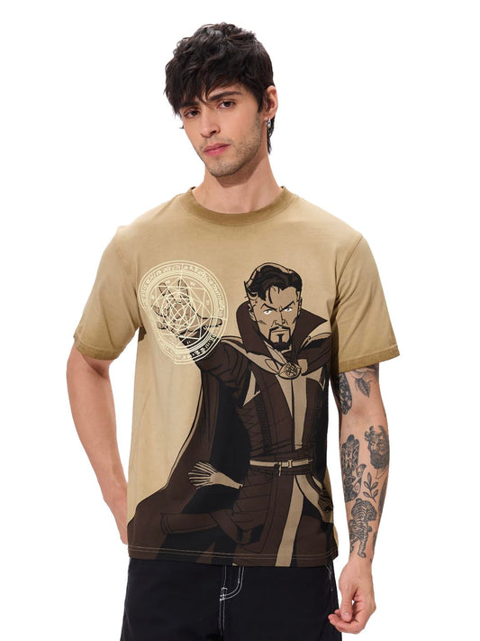 The Souled Store Doctor Strange: Mystic Arts Men and Boys Short Sleeves Round Neck Brown Graphic Printed Regular Fit Cotton T-Sh