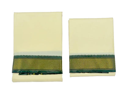 Prakasam Cotton Mens Blended Silk Type Pet Dhoti With Matching Towel/Dhoti1.28X3.60Mtr/1.28X1.80Mtr Towel/8 Mulam Vesti & 4 Mula