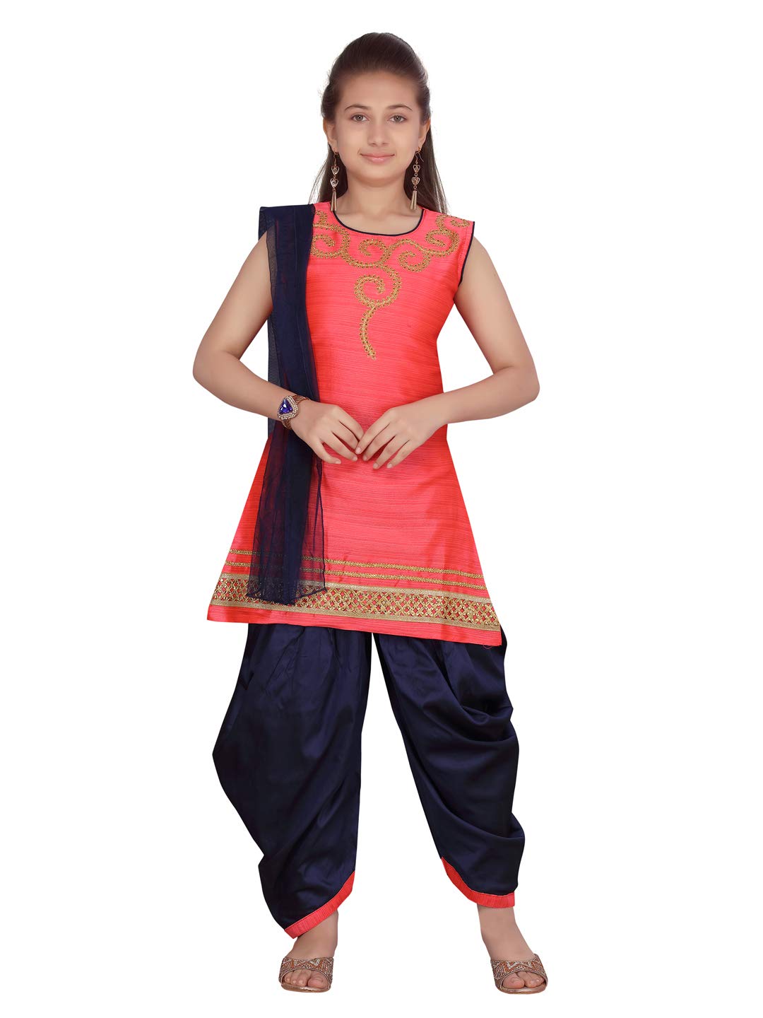 Aarika Girl'S Silk Kurti Patiala Set (Pt-18272_Gajri-Navy Blue_22)