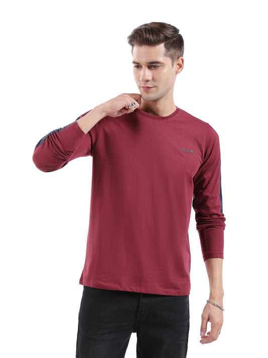 The Indian Garage Co Men Slim Fit Graphic Print Round Neck Tshirt Burgundy
