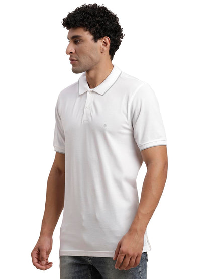 Turtle Men Poly Cotton Solid White Polo Tshirt