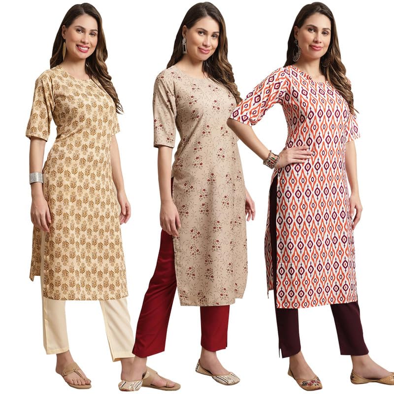 Pinkmint Straight Kurta & Pant for Women Ethnic Kurta Set for Women (Pack of 3)