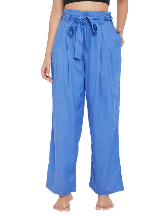 Clovia Womens Rayon Basic Chic Tie Up Pyjama Pants (LB0192P03_Blue_XL)