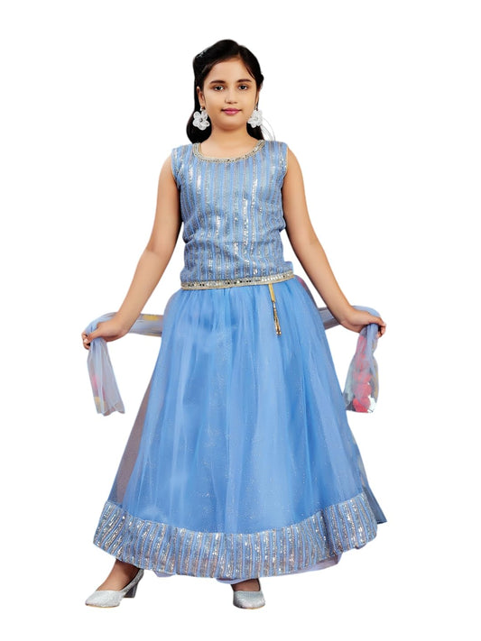 Aarika Girls Ethnic Wear Blue Colour Sequin Embroidery Net Lehenga Choli Set (4-10 Years)
