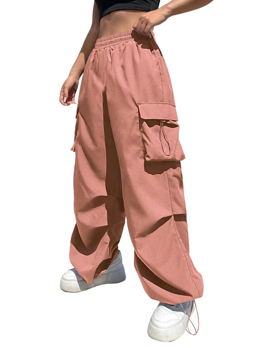 Greciilooks WomenS Regular Fit High Rise Cargo Pant (Gl-W-Tp-1086_Pink