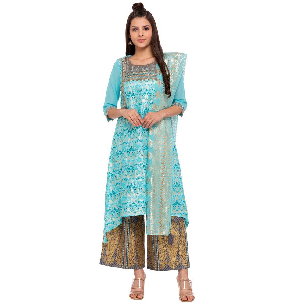 Aurelia WomenS Art Silk Salwar Suit Set (19Fed10058-500022_T-Blue_Medium)