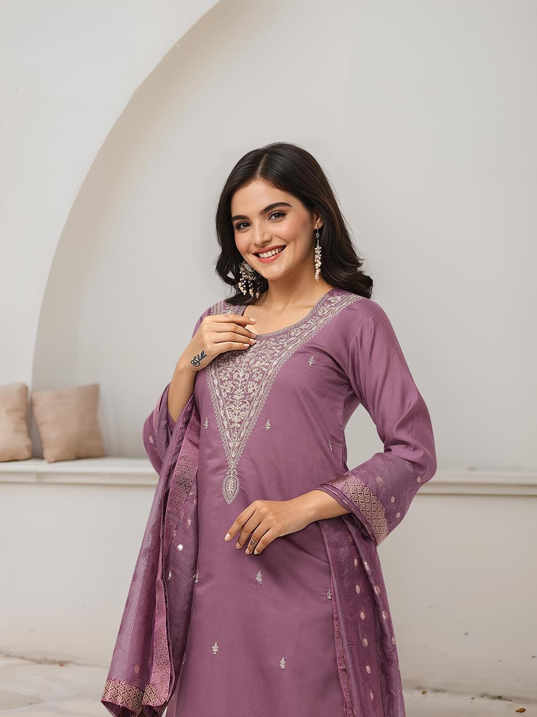 ishin Women PURPLE 3 pcs Kurta set with Dupatta