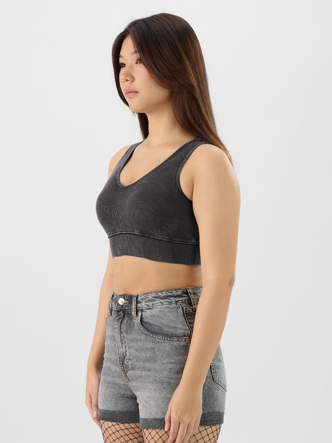 The Souled Store Solids: Light Grey Women and Girls Sleeveless Round Neck Bralette Top