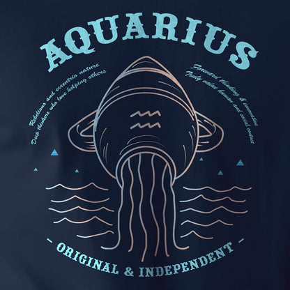 Peppyzone Mens Regular Fit T-Shirt (PZ-ZodiacAquarius6001_Navy Blue