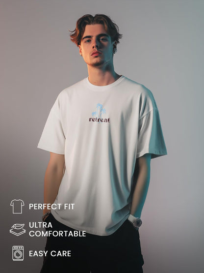 Nobero MenS Graphic Print Oversized Fit T-Shirt (1M-Twrt-C1090_White