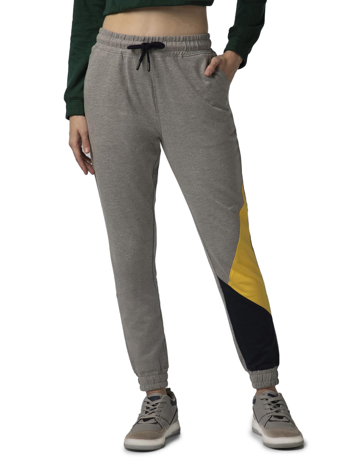 FYLTR Womens Asymmetric Colourblock Joggers with Elasticated Waistband & Contrast Drawcord