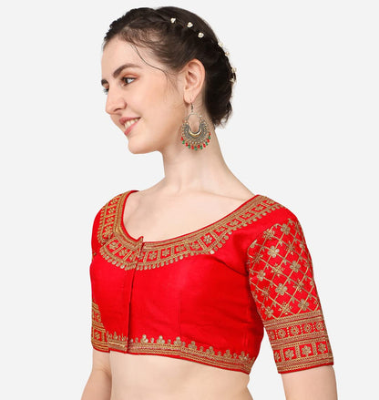 Pujia Mills WomenS Silk Embroidery Sequin Stone Work Readymade Saree Blouse