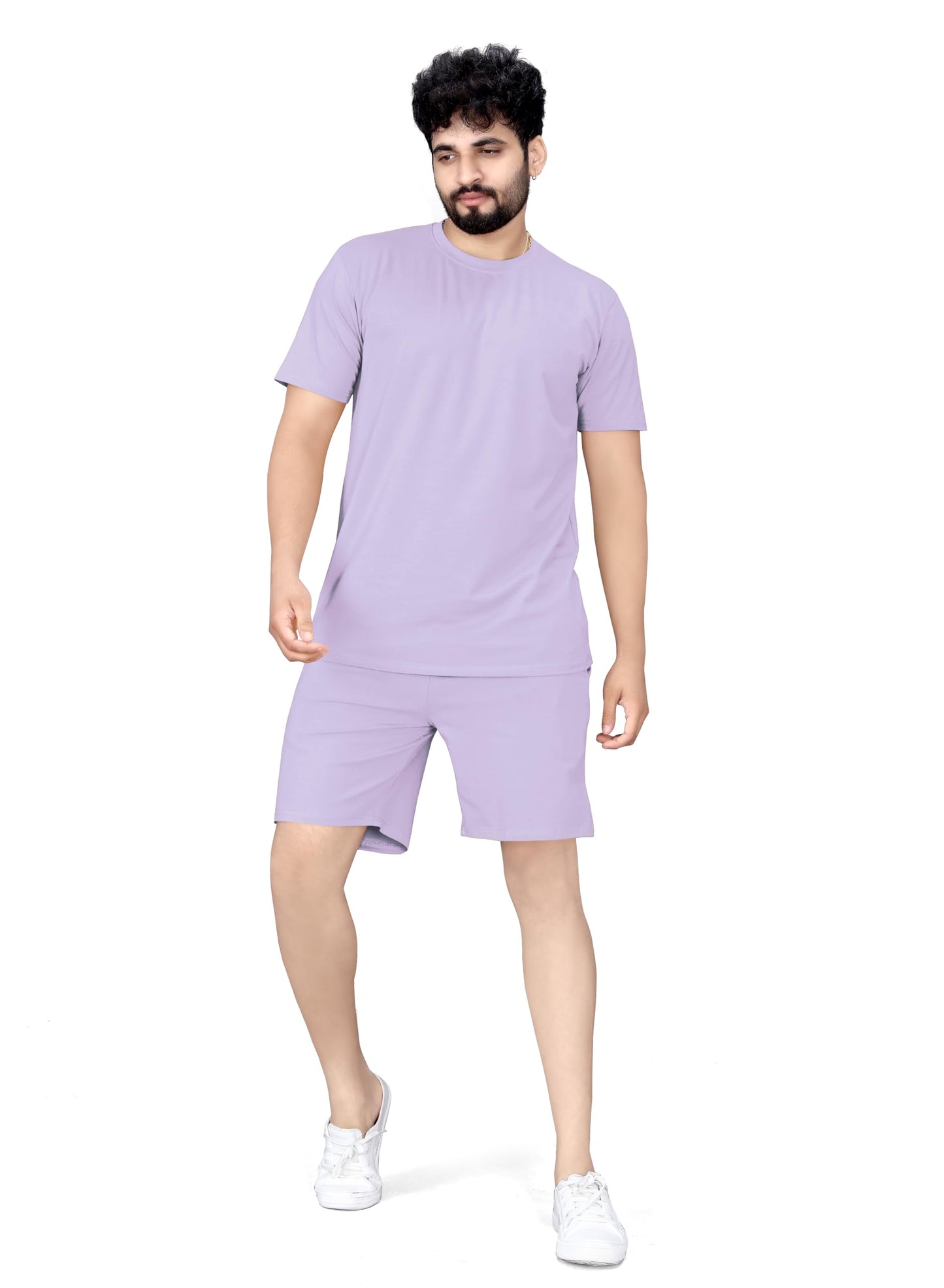 ELLITI Cotton Blend Casual Round Neck Half Sleeve Oversized Co-ord Set Mens, Pyjama Set, Sleepwear Loungewear T-Shirt and Short