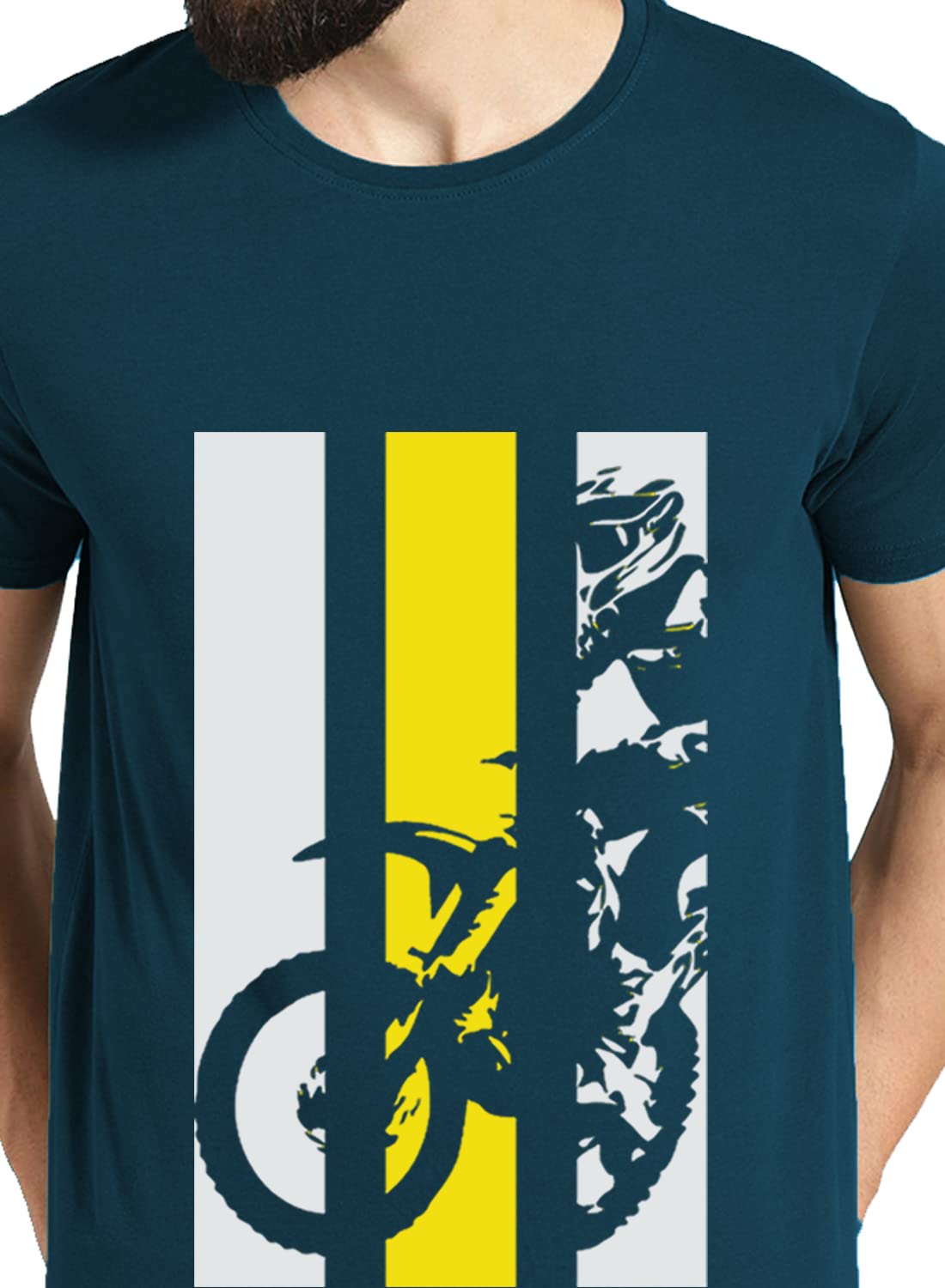 ADRO Men's Bike Rider Printed Cotton T-Shirt (RN22-2-BIK-SB_Teal)