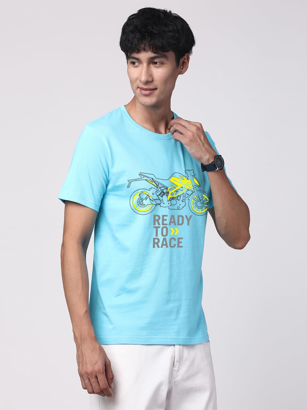 ADRO Men's Biker Design Printed 100% Cotton T-Shirt - Regular Fit, Printed T-Shirts for Men (RN24-KTM-MI_Mint)