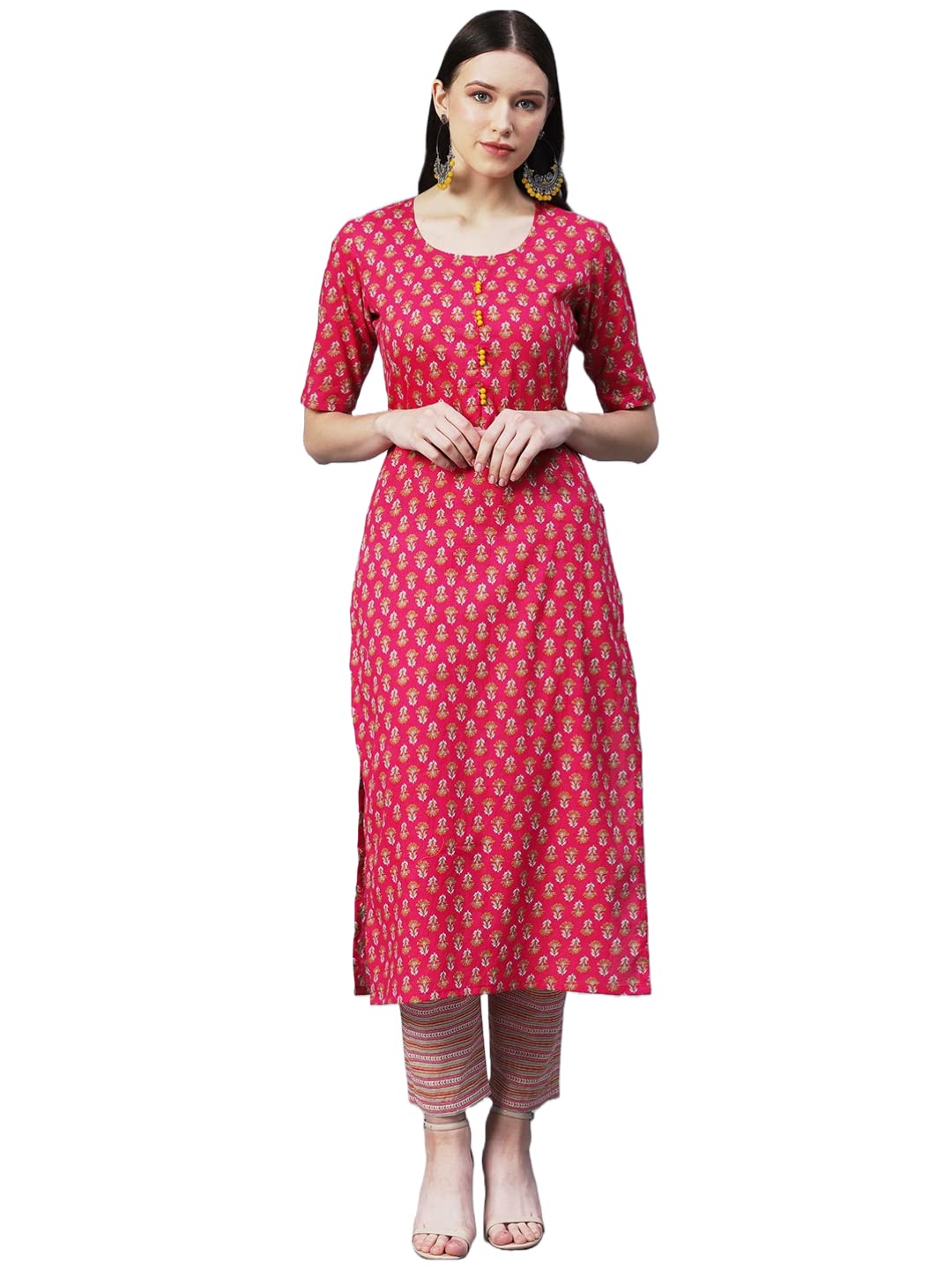 ANNI DESIGNER Women's Cotton Blend Printed Straight Kurta with Pant (PRNEA)