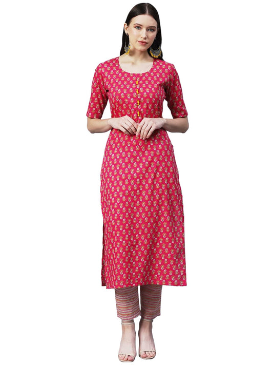 ANNI DESIGNER Women's Cotton Blend Printed Straight Kurta with Pant (PRNEA)