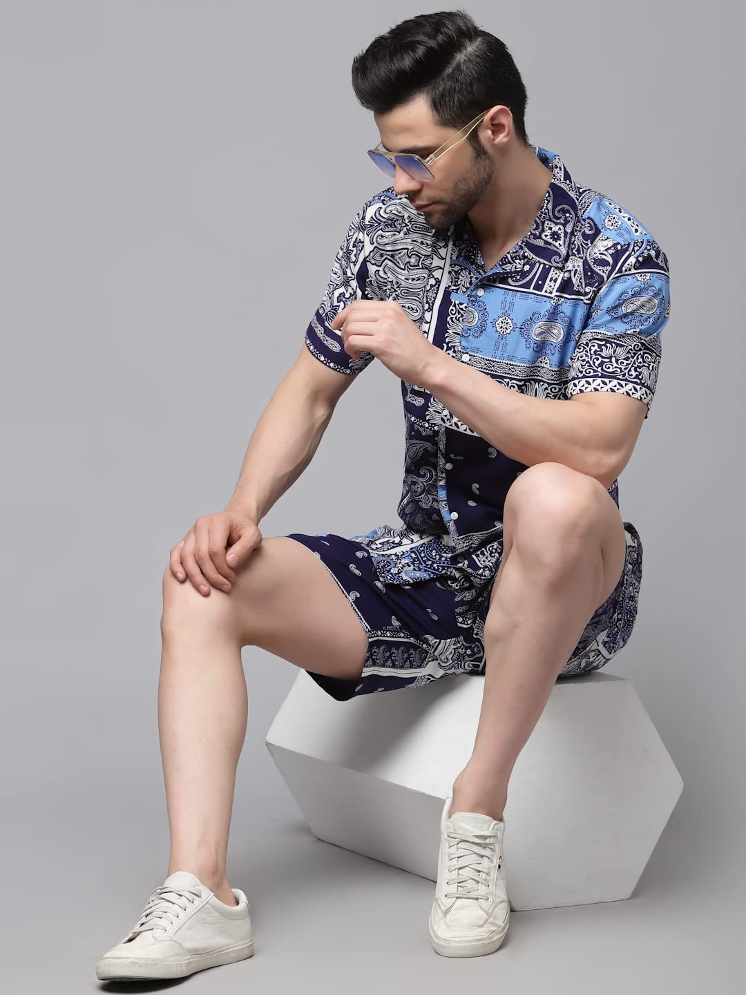 Rigo Printed Co-Ord Set For Men | Casual Shirt & Shorts Night Suit | Lounge-Wear Nightdress Pajama Set | Night Wear, Beach, Vaca
