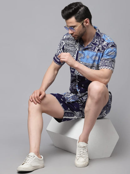Rigo Printed Co-Ord Set For Men | Casual Shirt & Shorts Night Suit | Lounge-Wear Nightdress Pajama Set | Night Wear, Beach, Vaca