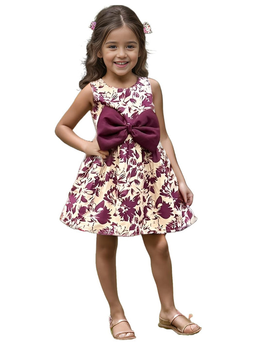 A.T.U.N. (ALL THINGS UBER NICE) Wine Floral Printed Pam Bow Dress for Girls