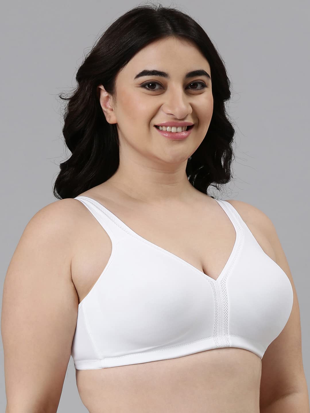 Enamor F024 Plush Comfort Full Support Bra - Non-Padded Wirefree High Coverage - White