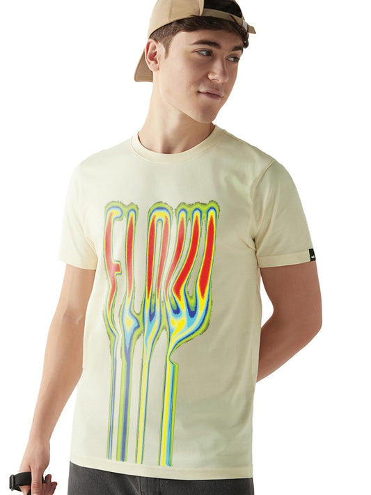 Bewakoof Mens Graphic Printed Regular Fit Half Sleeve Round Neck Pure Cotton T-Shirt_662709_Off White_M