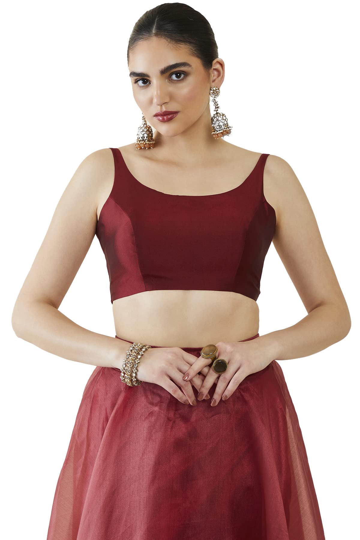 Soch Womens Maroon Taffeta Solid Sleeveless Padded Blouse