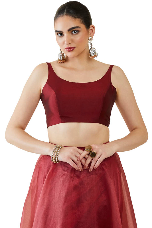 Soch Womens Maroon Taffeta Solid Sleeveless Padded Blouse