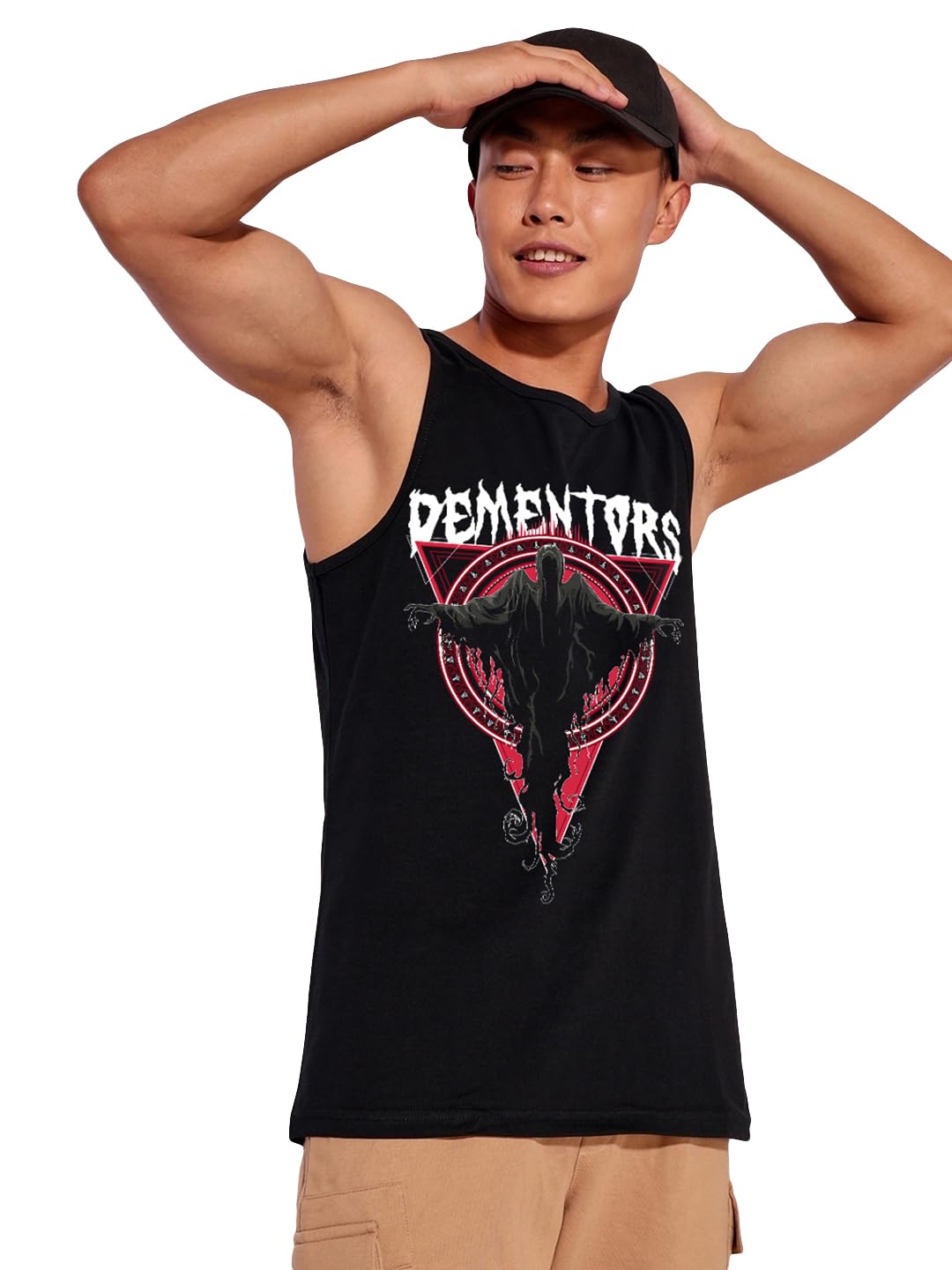Bewakoof X Official Harry Potter Merchandise Mens Graphic Print 100% Cotton Vest - Regular Fit, Round Neck, Sleeveless_605745_B