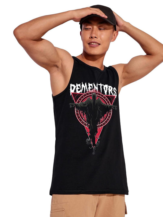 Bewakoof X Official Harry Potter Merchandise Mens Graphic Print 100% Cotton Vest - Regular Fit, Round Neck, Sleeveless_605745_B
