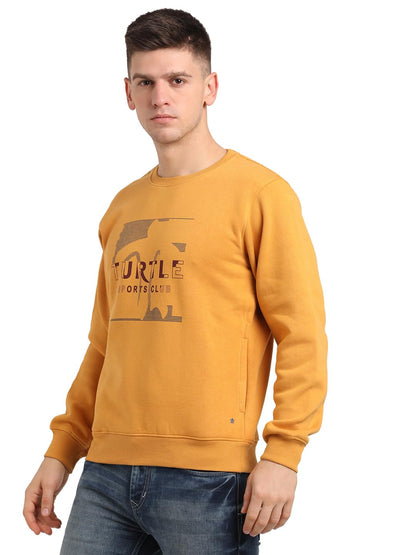 Turtle Men Cotton Stretch Slim Fit Full Sleeve Mustard Sweatshirt