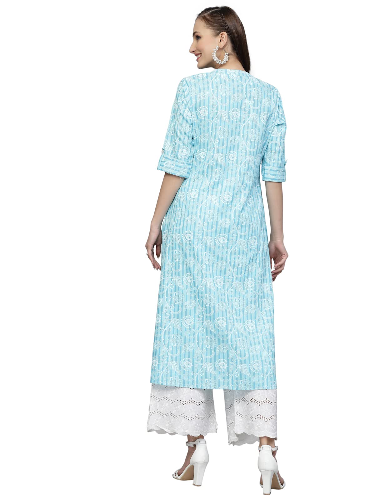 Stylum Women's Printed Rayon A-Line Kurta (Turquoise Blue)
