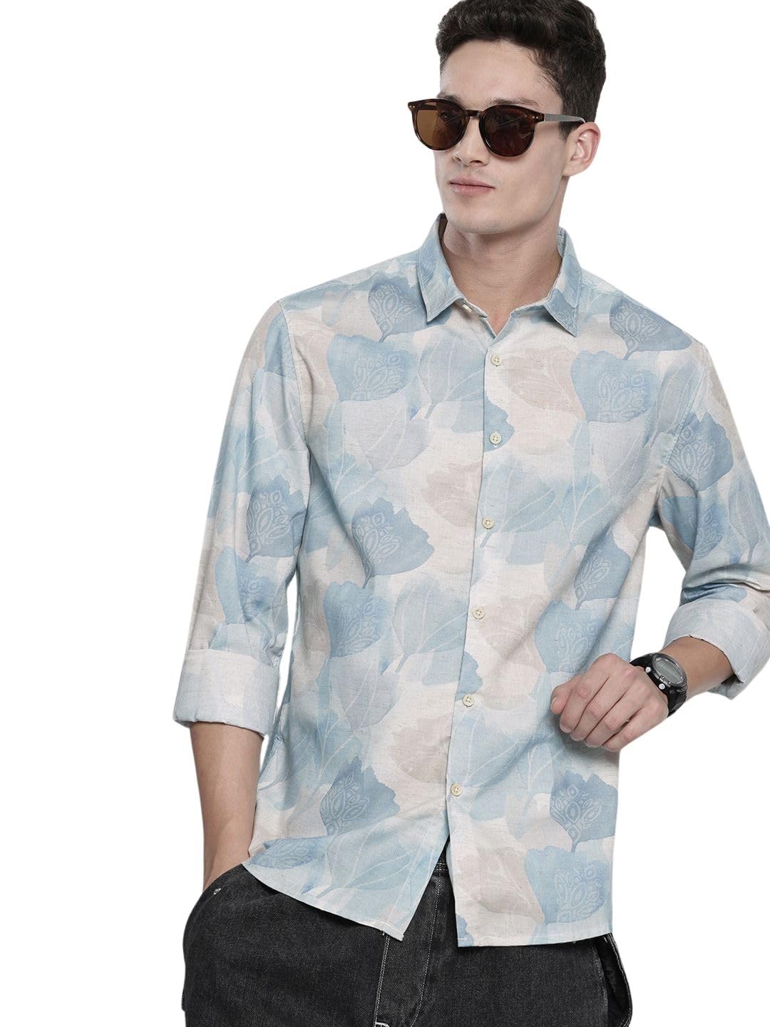 The Indian Garage Co Mens Regular Fit Floral Long Sleeves Resort Sweater