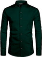 Mildin MenS Cotton Blend Solid Shirt With Mandarin Chinese Collar Full Sleeve Curved Hemline Button Closure Slim Fit | Shirt Fo