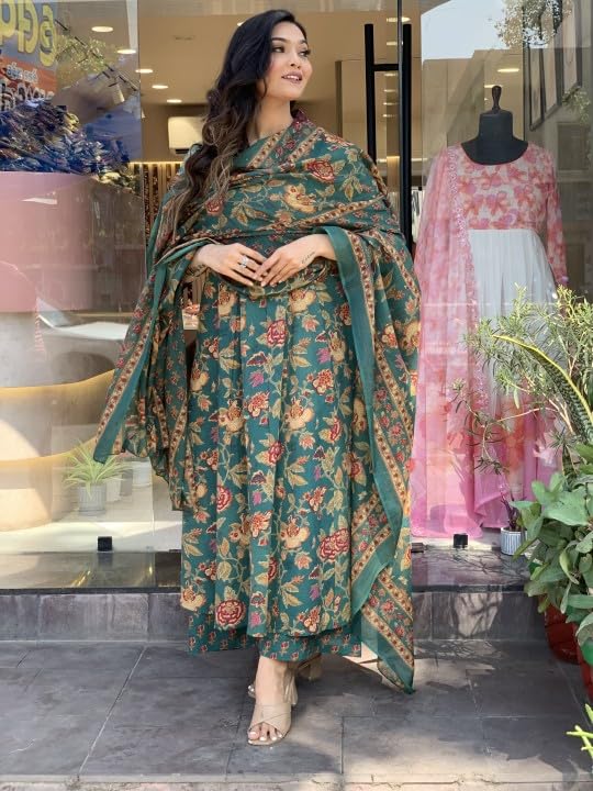 Lookmark WomenS Cotton Blend Floral Printed Kurta Plazzo Set With Dupatta Suitable For Every Indian Occasion (Az-Lm-Og-Ks2171 G