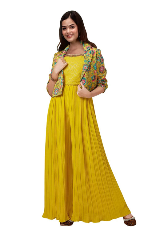 Xomantic Fashion Womens Jacket Style Top and Plazzo Set