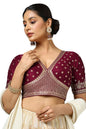 Soch Womens Maroon Tussar Embroidered Padded Blouse With Sequins