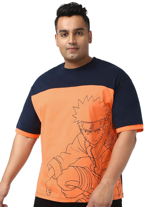 Bewakoof Official Naruto Merchandise Naruto Mens Graphic Printed Oversized Fit Half Sleeve Round Neck Cotton Jersey Plus Size T