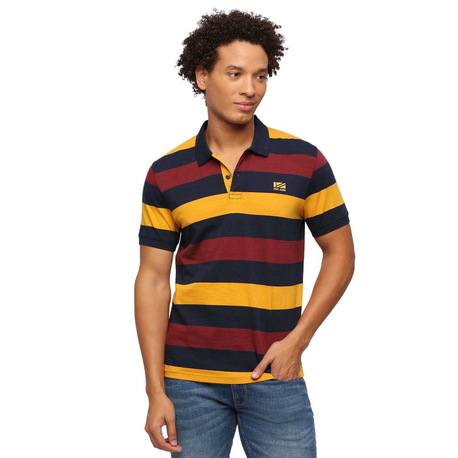 Pepe Jeans MenS Regular Fit Striped Polo T-Shirts Navy