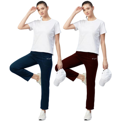 Pinkmint Women Combo Track Pant l Pure Cotton Pyjamas l Fancy Pocket Trouser l Gym, Regular Home Wear (Pack of 2)