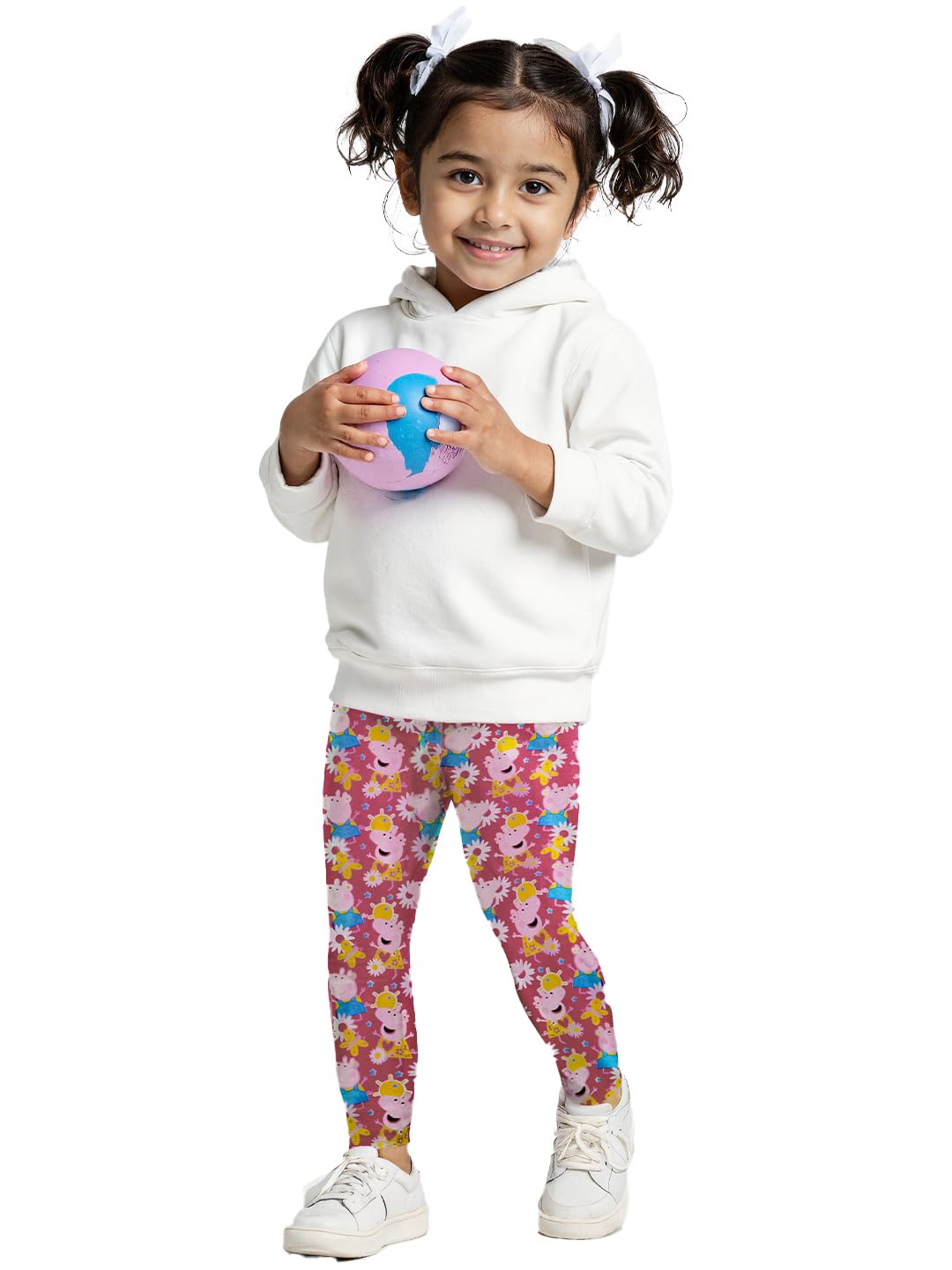 The Souled Store Peppa Pig: Pinky Pig Girls Pull On Pink All Over Printed Regular Fit Cotton Leggings (2-8 Yrs)