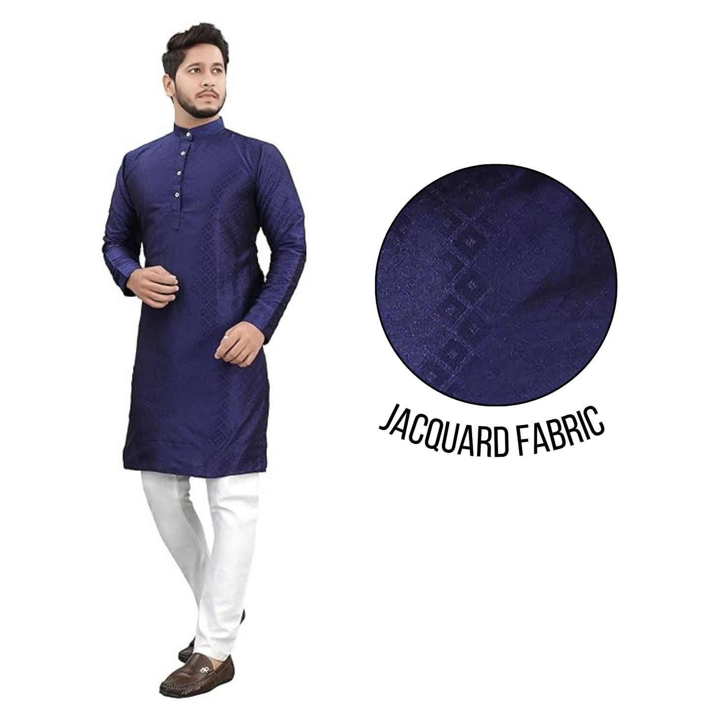 More & More Mens Cottan Blend Kurta Navy Blue