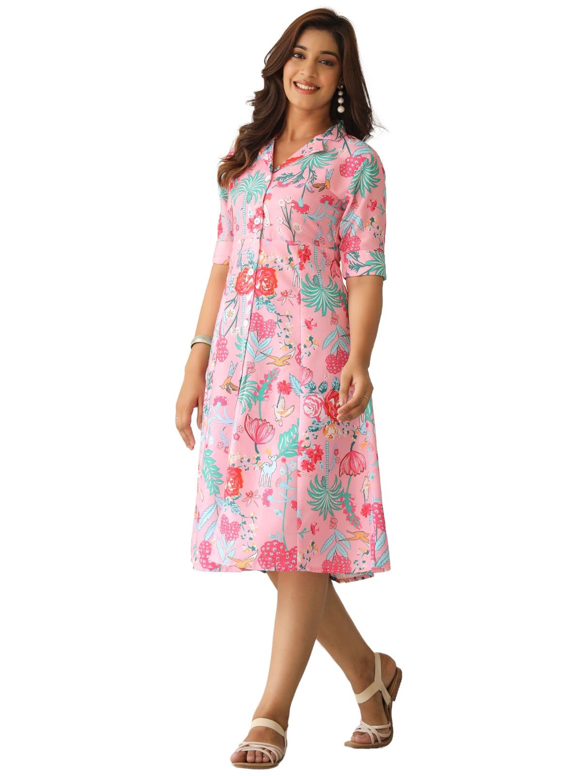 Greciilooks Rayon Fit And Flare Below The Knee One Piece Maxi Bodycon Dresses Midi Dress For Women (Gl-Wd1216_Pink