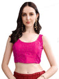 Pujia Mills Womens Square Neck Silk Sleeveless with Stone Work Readymade Blouse