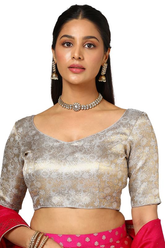 Soch Womens Grey Tussar Zari Woven Padded Blouse