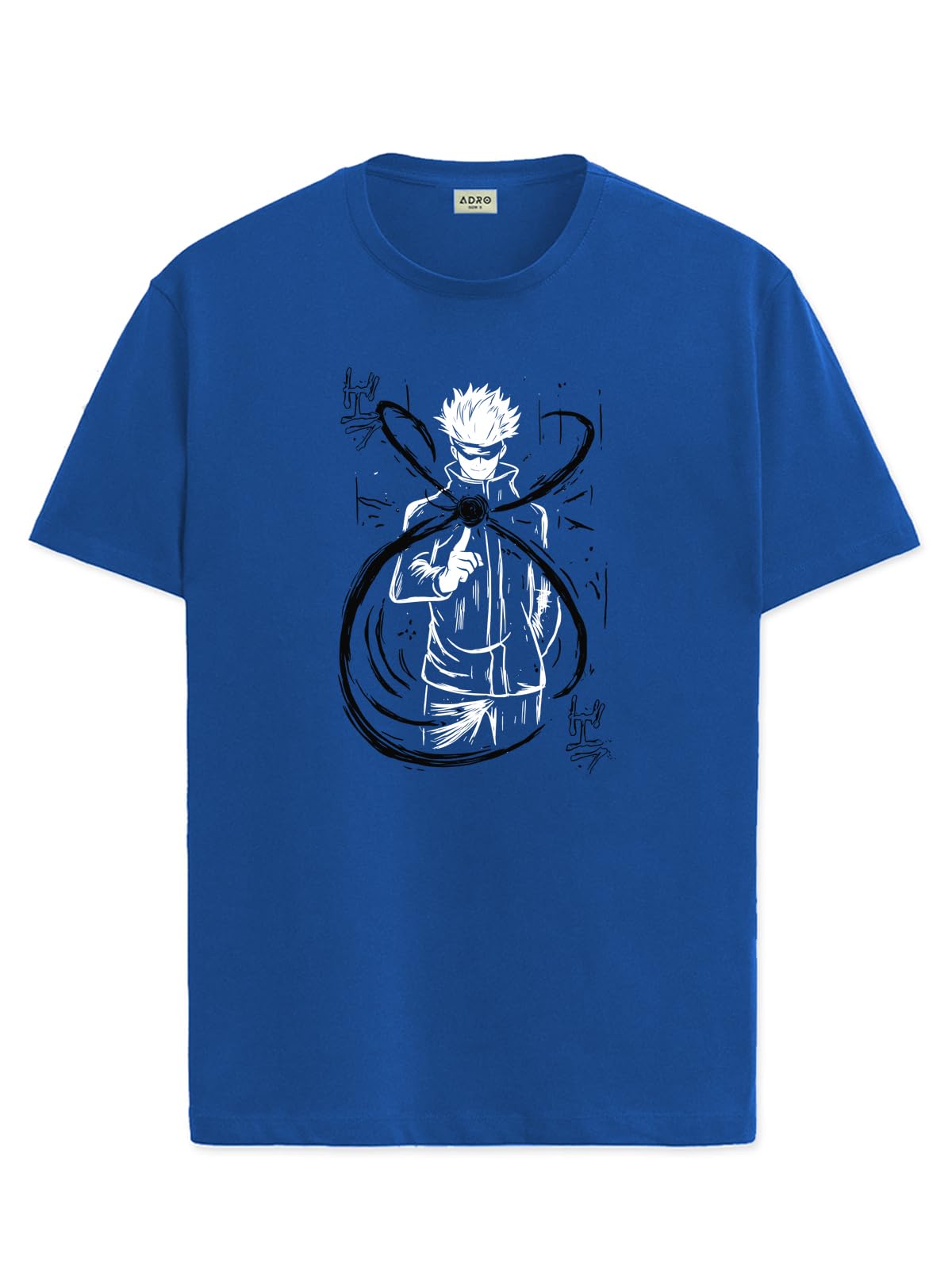 ADRO Mens Anime T Shirt - Premium Cotton Anime Gojo Tshirt - Perfect for Anime Fans Print and Comfortable Fit Royal Blue T-Shirt