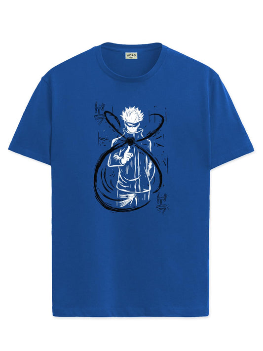 ADRO Mens Anime T Shirt - Premium Cotton Anime Gojo Tshirt - Perfect for Anime Fans Print and Comfortable Fit Royal Blue T-Shirt