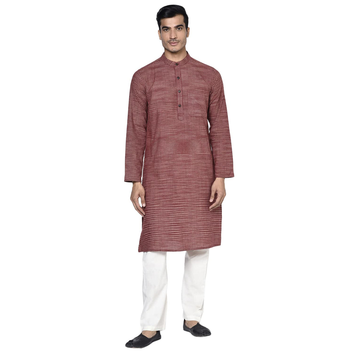 Fabindia Men Dobby Slim Fit Long Kurta Cotton_Xs Maroon