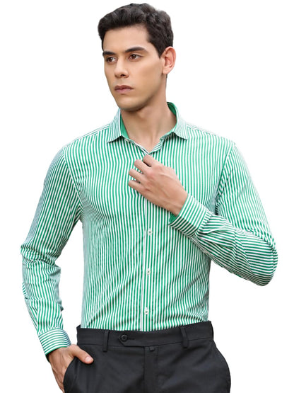 Thomas Scott 100% Cotton Strpes Slim Fit Formal Shirts for Mens Green